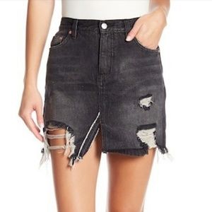 NWOT Free People Distressed Slit Denim Skirt